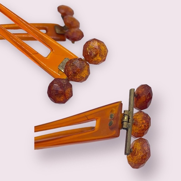 Antique Amber Hairpin Forks Victorian Ornamental Styling Accessory Set - Picture 9 of 11